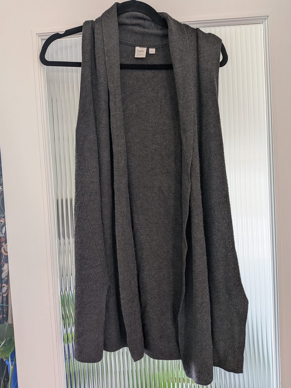 twik Sleeveless Open-Front Cardigan in Charcoal